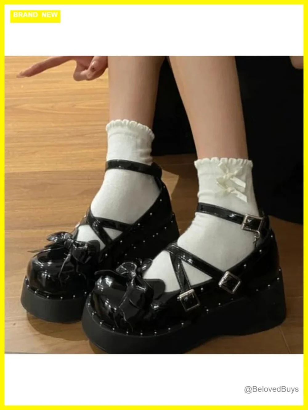 Women Kawaii Gothic Platform Mary Jane Shoes PU Chunky Heels Cosplay
